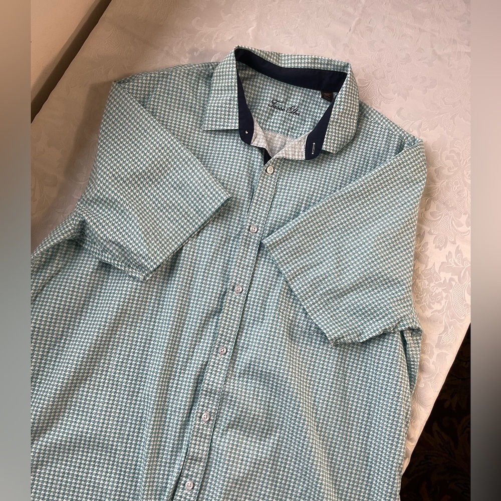 Tasso Elba Men's Sky Blue Color Houndstooth Cotton Shirt Size XXL 18 18 1/2
